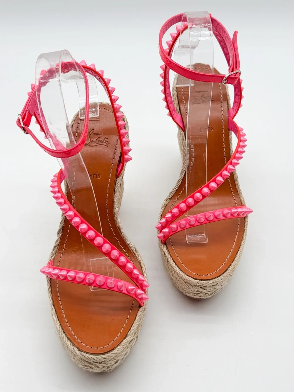Christian Louboutin Mafaldina Zeppa Pink Leather Espadrille Wedge EU 40 US 10